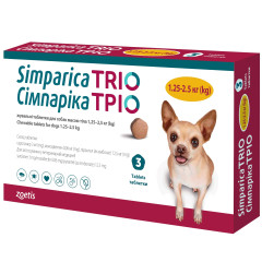 Таблетки жувальні Simparica Trio для собак вагою 1,3-2,5кг, від бліх, кліщів та гельмінтів, 1 шт
