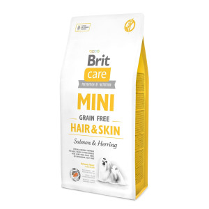 Сухий беззерновий корм Brit Care Hair & Skin для собак мініатютрних порід - підтримка здоров'я шерсті та шкіри, з лососем та оселедцем, 7 кг