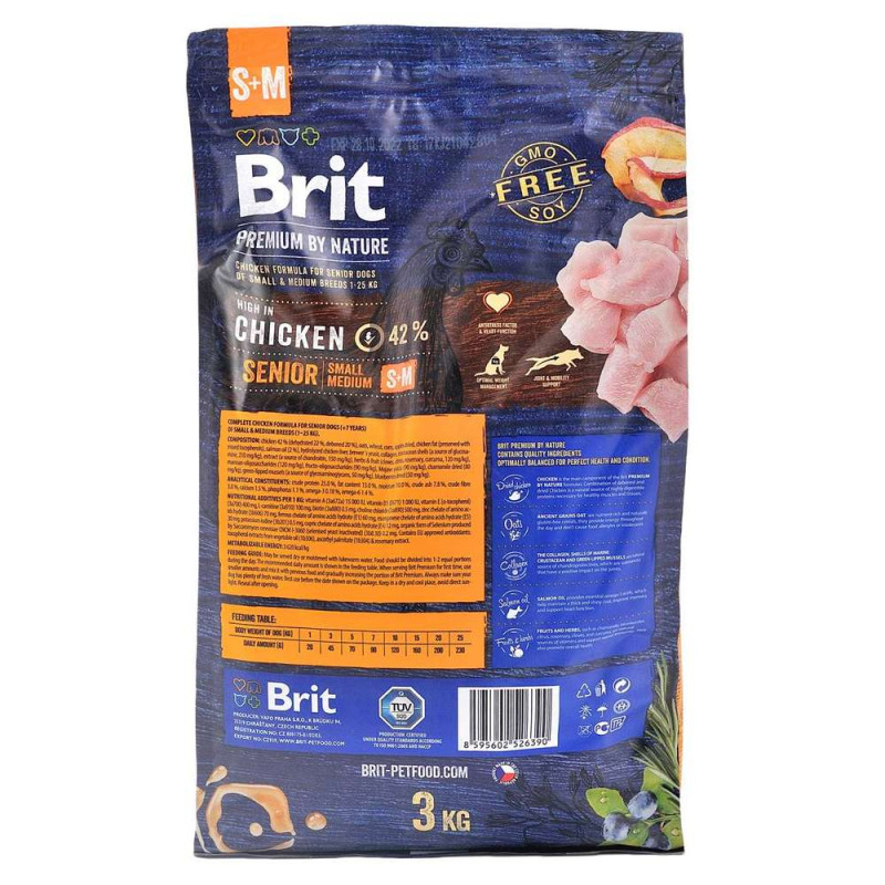 Сухой корм Brit Premium для собак стареющих малых и средних пород, с курицей, 3 кг