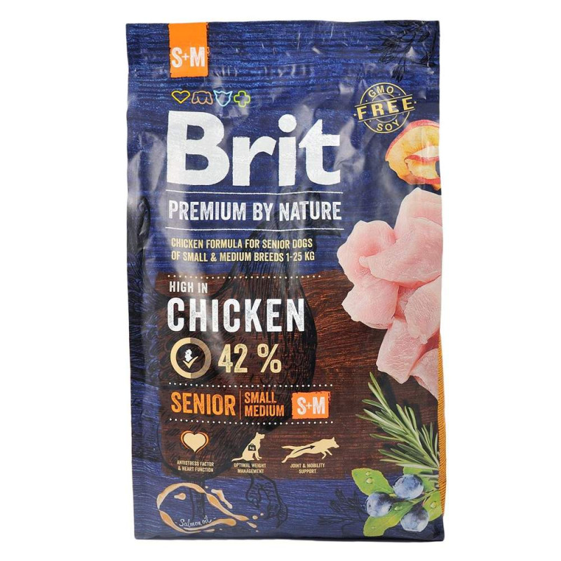 Сухой корм Brit Premium для собак стареющих малых и средних пород, с курицей, 3 кг
