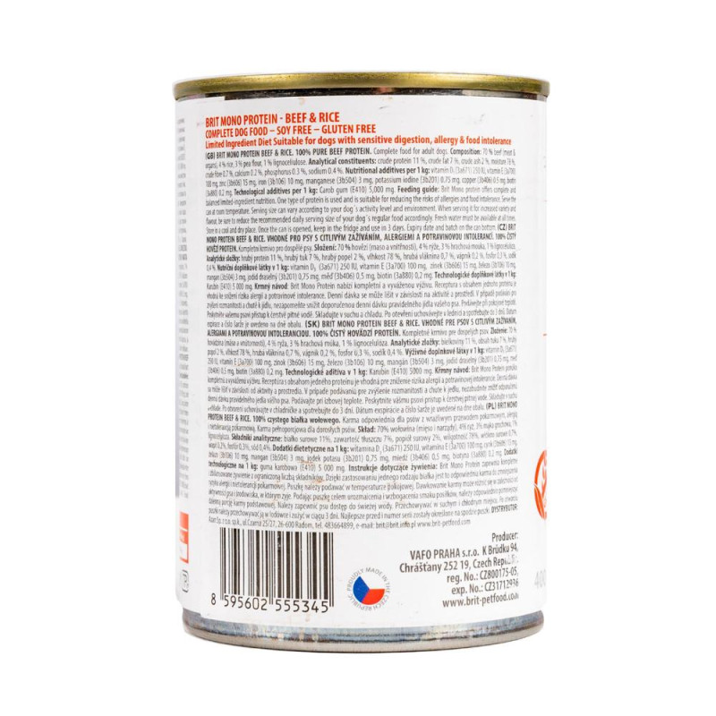 Вологий беззерновий корм Brit Care Mono Protein для собак всіх порід, з яловичиною та рисом, 400 г