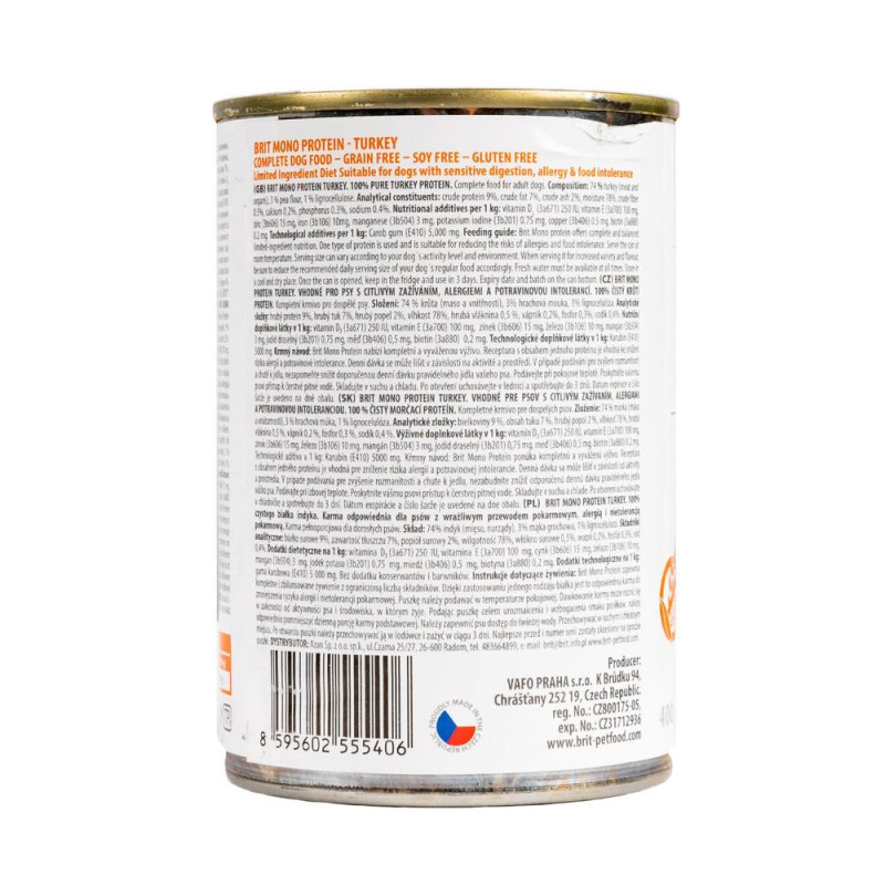 Вологий беззерновий корм Brit Care Mono Protein для собак всіх порід, з індичкою, 400 г