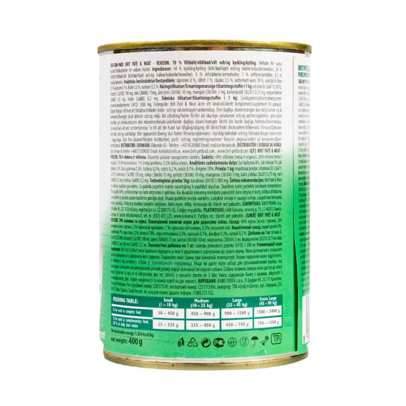 Влажный корм Brit Care Pate & Meat для собак всех пород, с олениной, 400 г