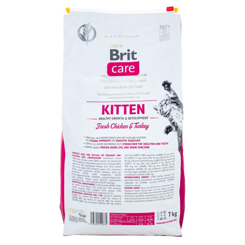 Сухой беззерновой корм Brit Care Healthy Growth & Development для котят - здоровый рост и развитие, с курицей и индейкой, 7 кг