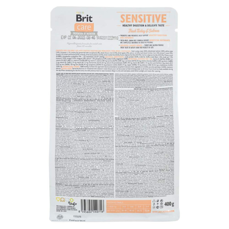 Сухой беззерновой корм Brit Care Sensitive Healthy Digestion & Delicate Taste для кошек – с чувствительным пищеварением, с индейкой и лосем, 400 г