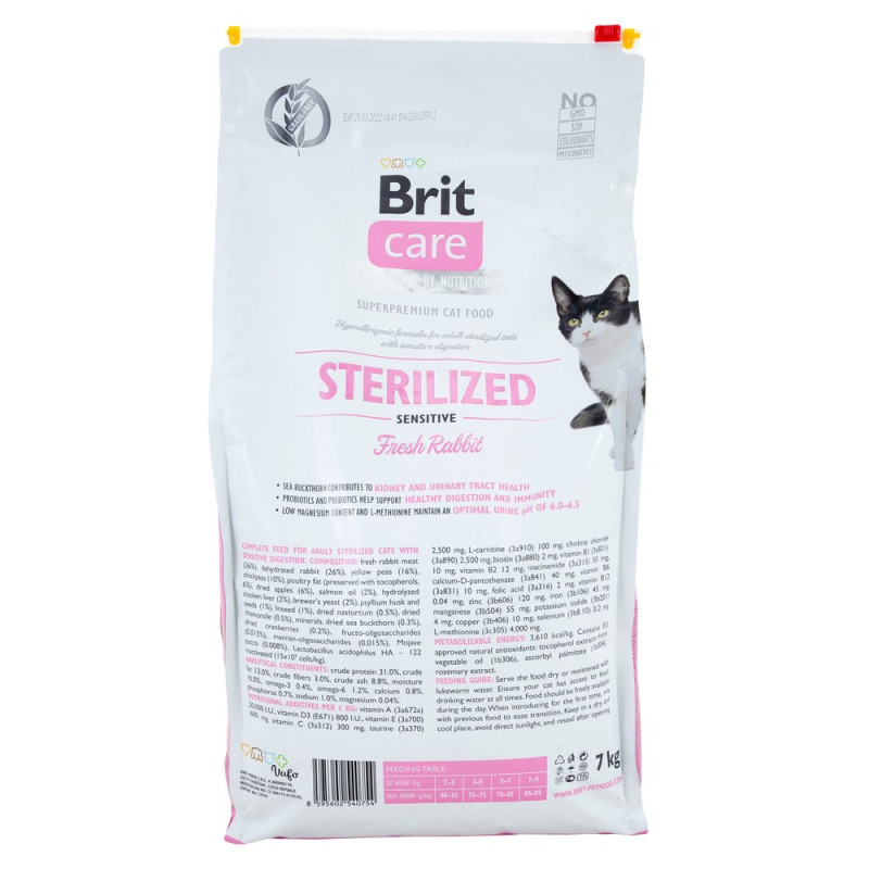 Сухой беззерновой корм Brit Care Sensitive для стерилизованных кошек - с чувствительным пищеварением, с кроликом, 7 кг