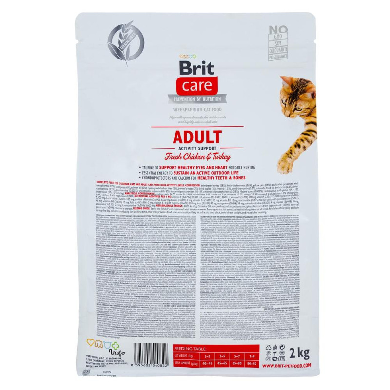 Сухой беззерновой корм Brit Care Activity Support для кошек – активных со свободным выгулом, с индейкой и курицей, 2 кг