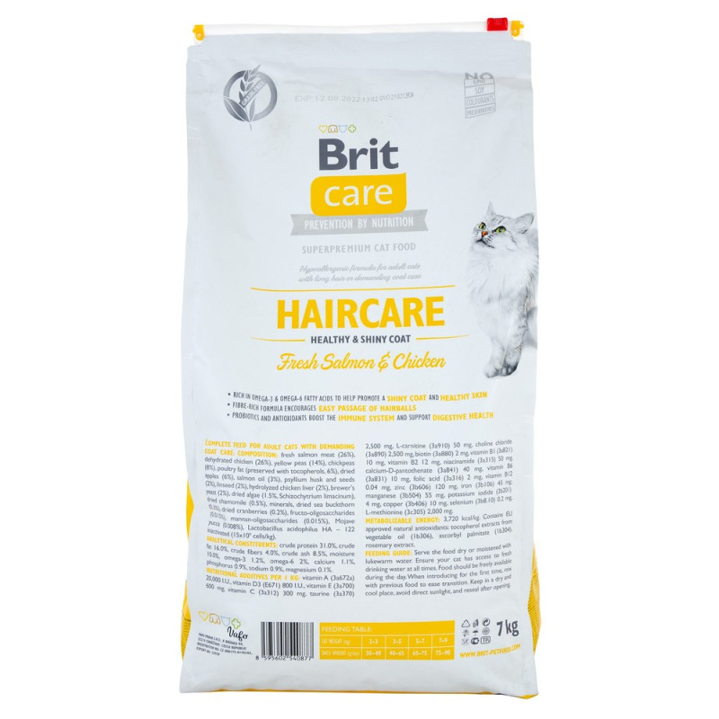 Сухой беззерновой корм Brit Care Haircare Healthy & Shiny Coat - здоровая и блестящая шерсть, с лососем и курицей, 7 кг