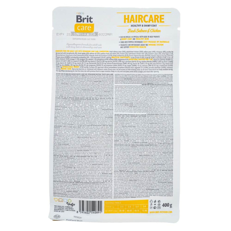 Сухой беззерновой корм Brit Care Haircare Healthy & Shiny Coat - здоровая и блестящая шерсть, с лососем и курицей, 400 г