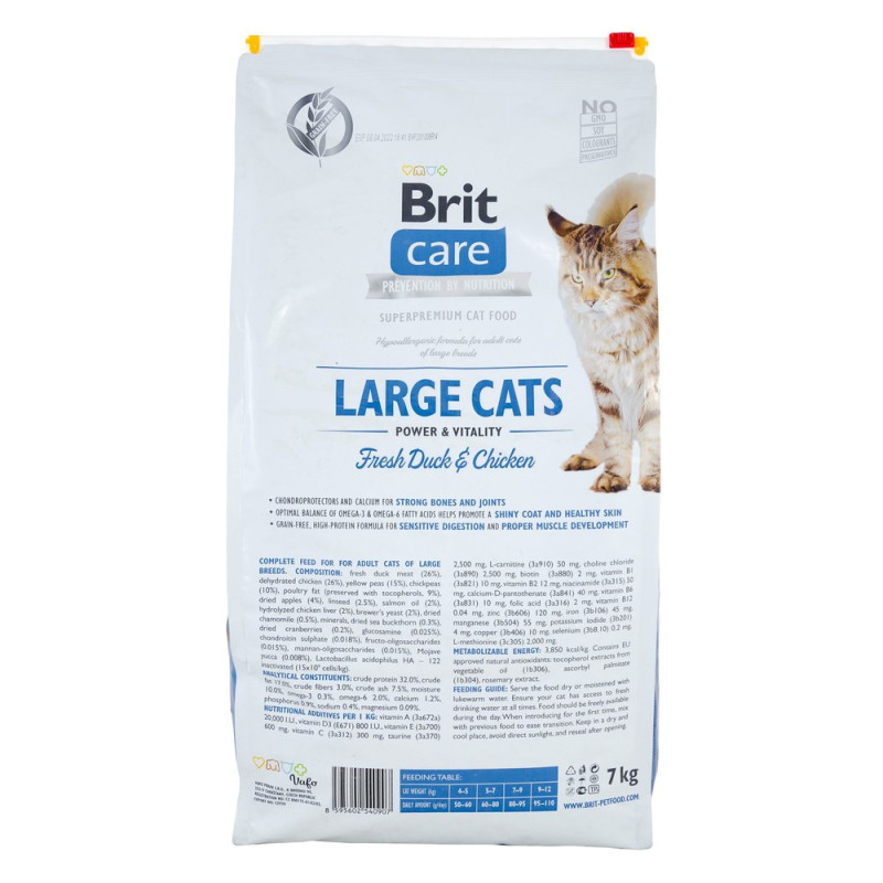 Сухой беззерновой корм Brit Care Power & Vitality для кошек - энергия и жизненная сила, с уткой и курицей, 7 кг