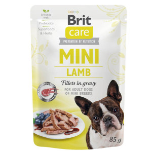 Влажный беззерновой корм Brit Care Fillets для собак миниатютрных пород, филе в соусе, с ягненком, 85 г