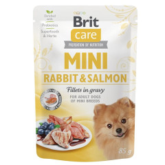 Вологий беззерновий корм Brit Care Fillets для собак мініатютрних порід, ФІЛЕ у соусі, з кроликом та лососем, 85 г