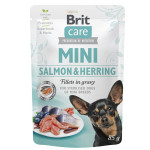 Влажный беззерновой корм Brit Care Fillets для собак миниатютрных пород, филе в соусе, с лососем и селедкой, 85 г