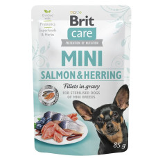 Вологий беззерновий корм Brit Care Fillets для собак мініатютрних порід, ФІЛЕ у соусі, з лососем та оселедцем, 85 г