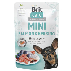 Вологий беззерновий корм Brit Care Fillets для собак мініатютрних порід, ФІЛЕ у соусі, з лососем та оселедцем, 85 г