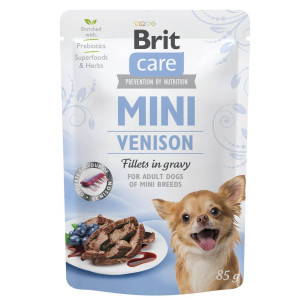 Влaжный бeззeрнoвoй кoрм Brit Care Fillets для сoбaк миниaтютрных пoрoд, филe в сoyсe, с дичью, 85 г