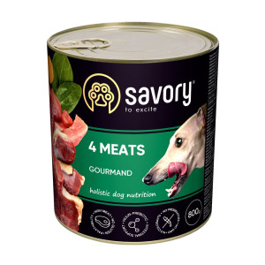 Вологий корм Savory Gourmand для собак всіх порід - вибагливих, з чотирма видами м'яса, 800 г