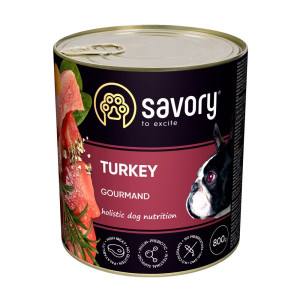 Вологий корм Savory Gourmand для собак всіх порід - вибагливих, з індичкою, 800 г