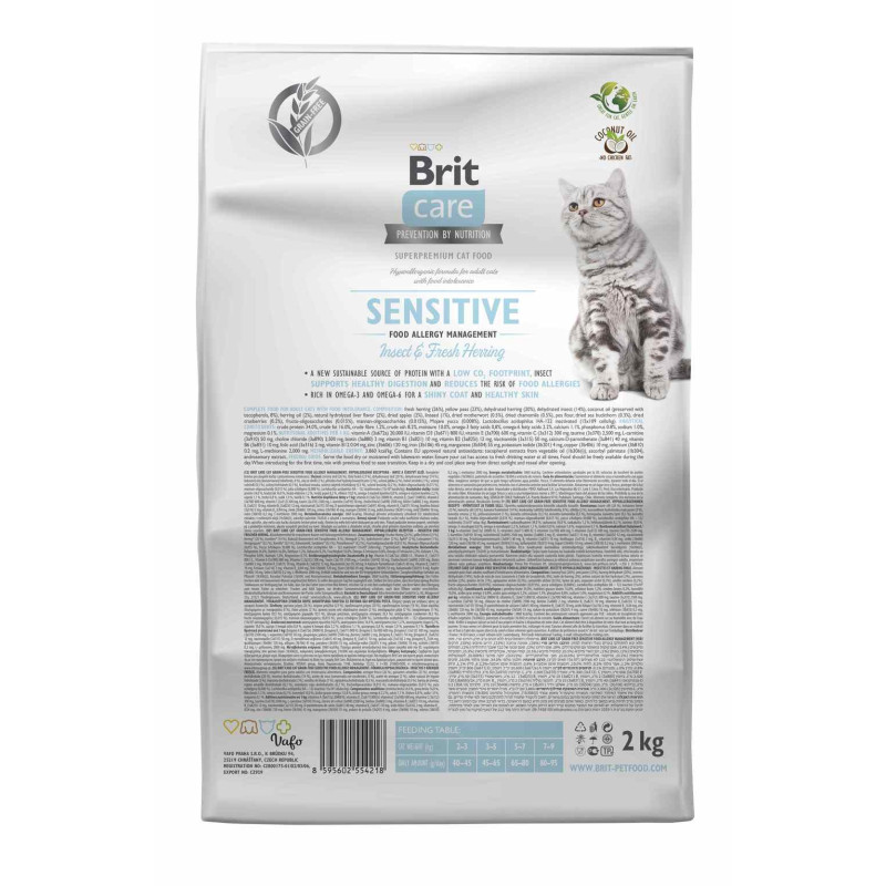 Сухой беззерновой корм Brit Care Sensitive Food Allergy Management для кошек – чувствительных к аллергии на еду, с насекомыми и рыб, 2 кг