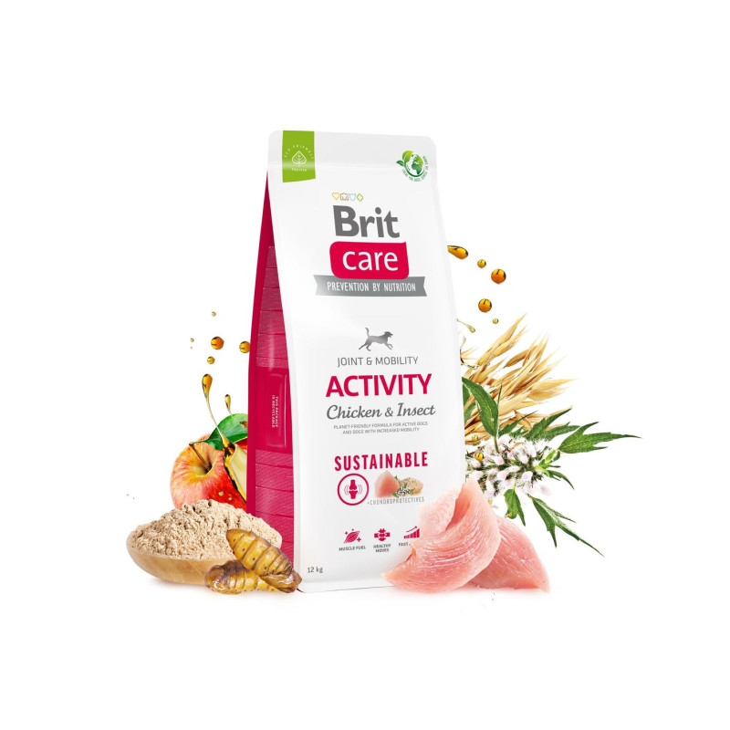 Сухой корм Brit Care Sustainable Activity для собак всех пород - активных, с курицей и насекомыми, 12 кг