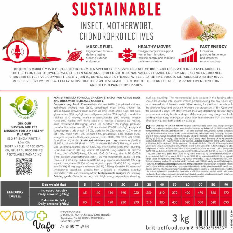 Сухой корм Brit Care Sustainable Activity для собак всех пород - активных, с курицей и насекомыми, 12 кг
