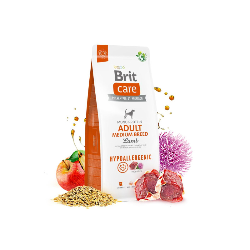 Сухой корм Brit Care Hypoallergenic для собак средних пород – при нежелательных реакциях, с ягненком, 12 кг
