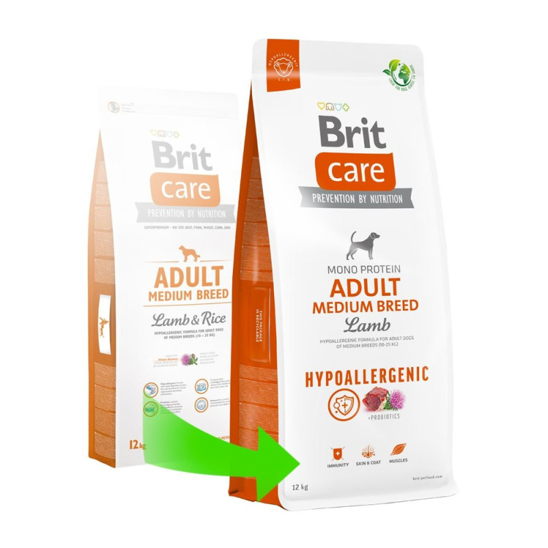 Сухой корм Brit Care Hypoallergenic для собак средних пород – при нежелательных реакциях, с ягненком, 12 кг