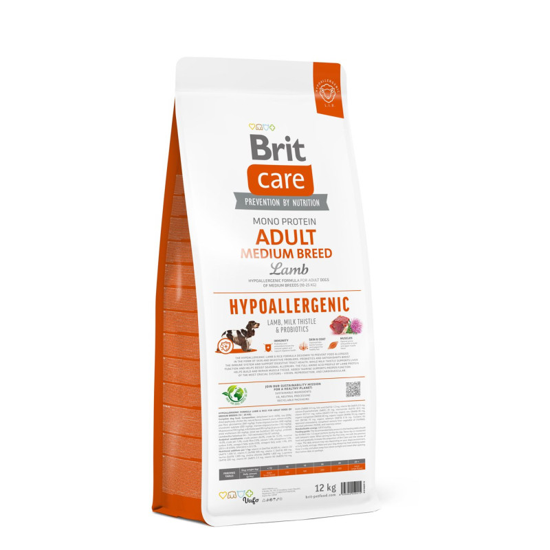 Сухой корм Brit Care Hypoallergenic для собак средних пород – при нежелательных реакциях, с ягненком, 12 кг