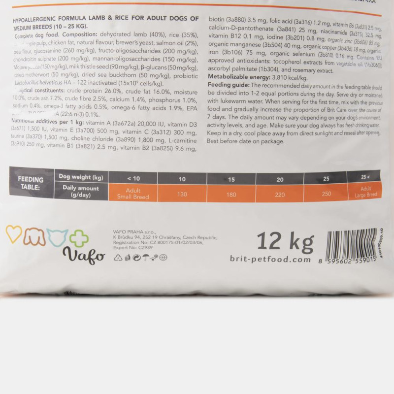 Сухой корм Brit Care Hypoallergenic для собак средних пород – при нежелательных реакциях, с ягненком, 12 кг