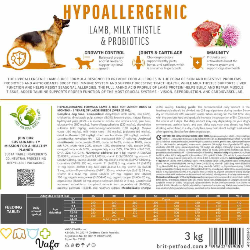 Сухой корм Brit Care Hypoallergenic для собак молодых крупных пород - при нежелательных реакциях, с ягненком, 1 кг