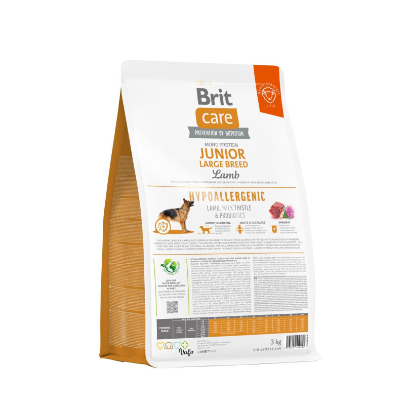 Сухой корм Brit Care Hypoallergenic для собак молодых крупных пород - при нежелательных реакциях, с ягненком, 3 кг