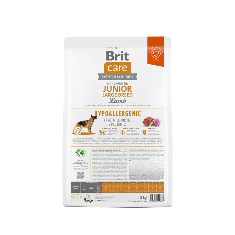 Сухой корм Brit Care Hypoallergenic для собак молодых крупных пород - при нежелательных реакциях, с ягненком, 3 кг