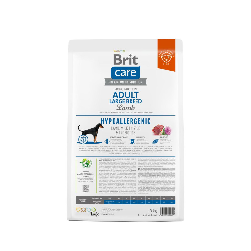 Сухой корм Brit Care Hypoallergenic для собак больших пород – при нежелательных реакциях, с ягненком, 3 кг