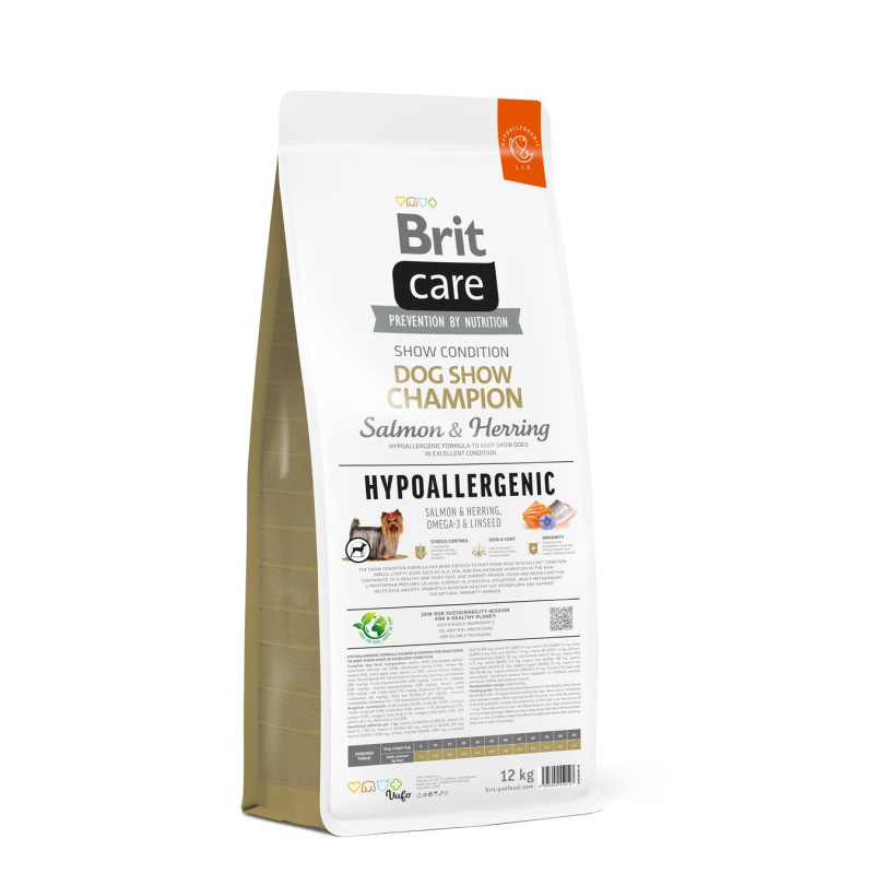 Сухой корм Brit Care Hypoallergenic для выставочных собак - при нежелательных реакциях, с лососем и селедкой, 12 кг