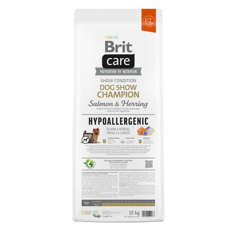 Сухой корм Brit Care Hypoallergenic для выставочных собак - при нежелательных реакциях, с лососем и селедкой, 12 кг