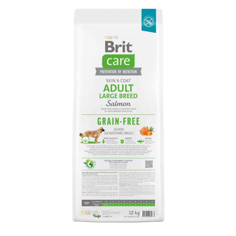 Сухой беззерновой корм Brit Care для собак больших пород, с лососем, 12 кг.
