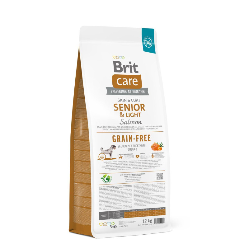 Сухой беззерновой корм Brit Care Light для собак стареющих всех пород - со склонностью к лишнему весу, с лососем, 12 кг