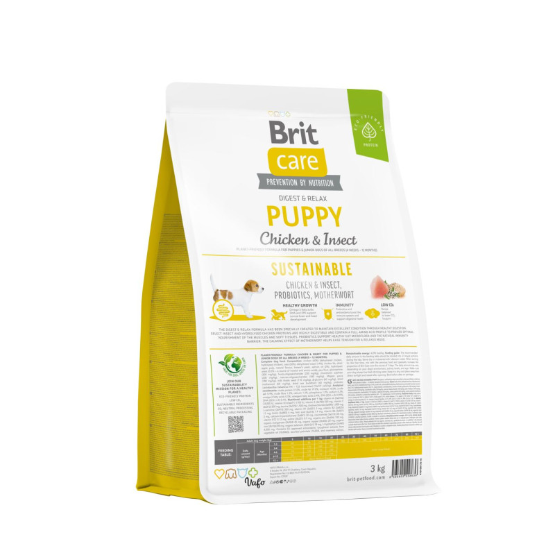 Сухий корм Brit Care Sustainable для цуценят всіх порід, з куркою та комахами, 3 кг