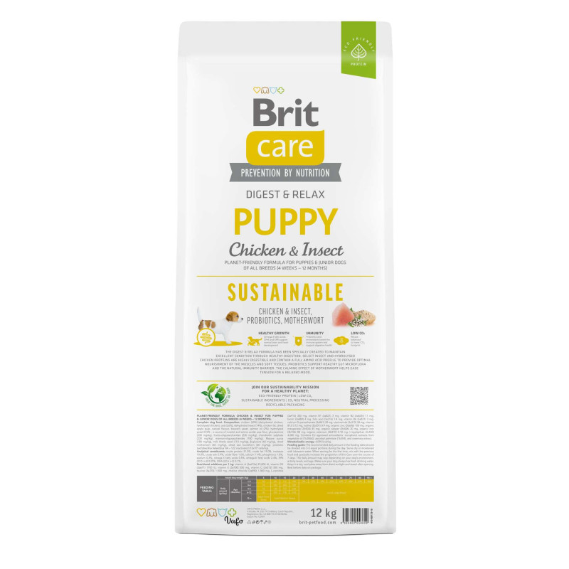 Сухий корм Brit Care Sustainable для цуценят всіх порід, з куркою та комахами, 12 кг