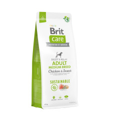Сухой корм Brit Care Sustainable для собак средних пород, с курицей и насекомыми, 12 кг.