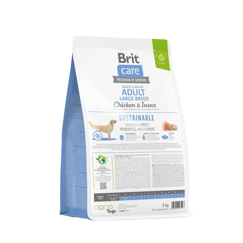 Сухий корм Brit Care Sustainable для собак великих порід, з куркою та комахами, 3 кг