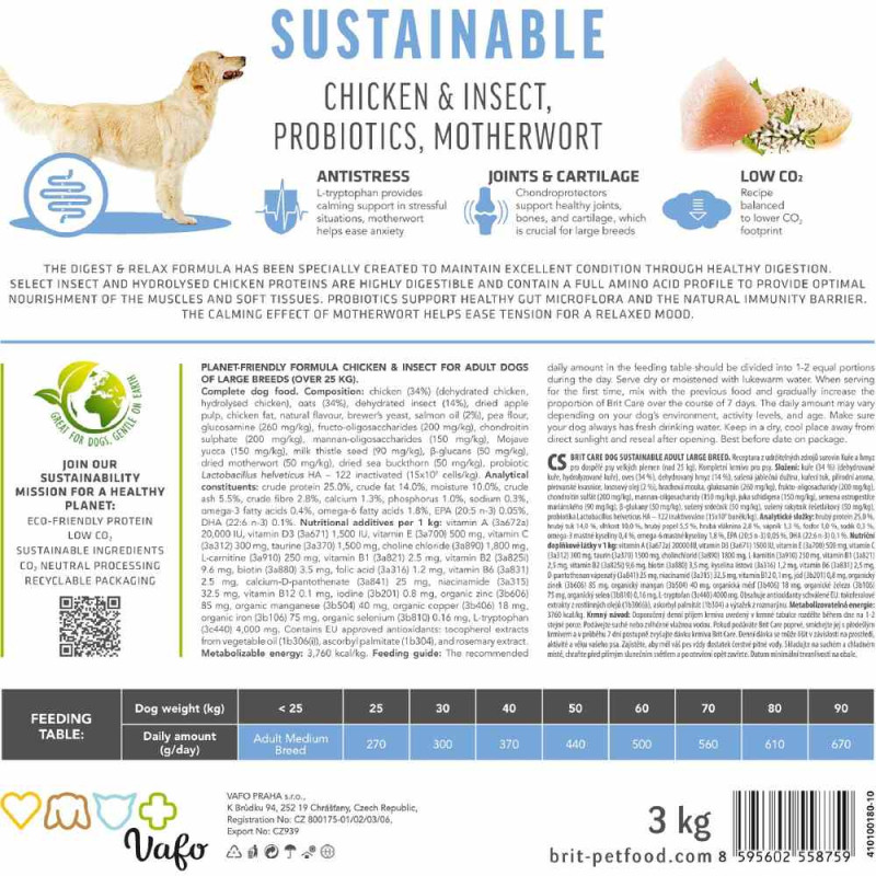 Сухий корм Brit Care Sustainable для собак великих порід, з куркою та комахами, 3 кг