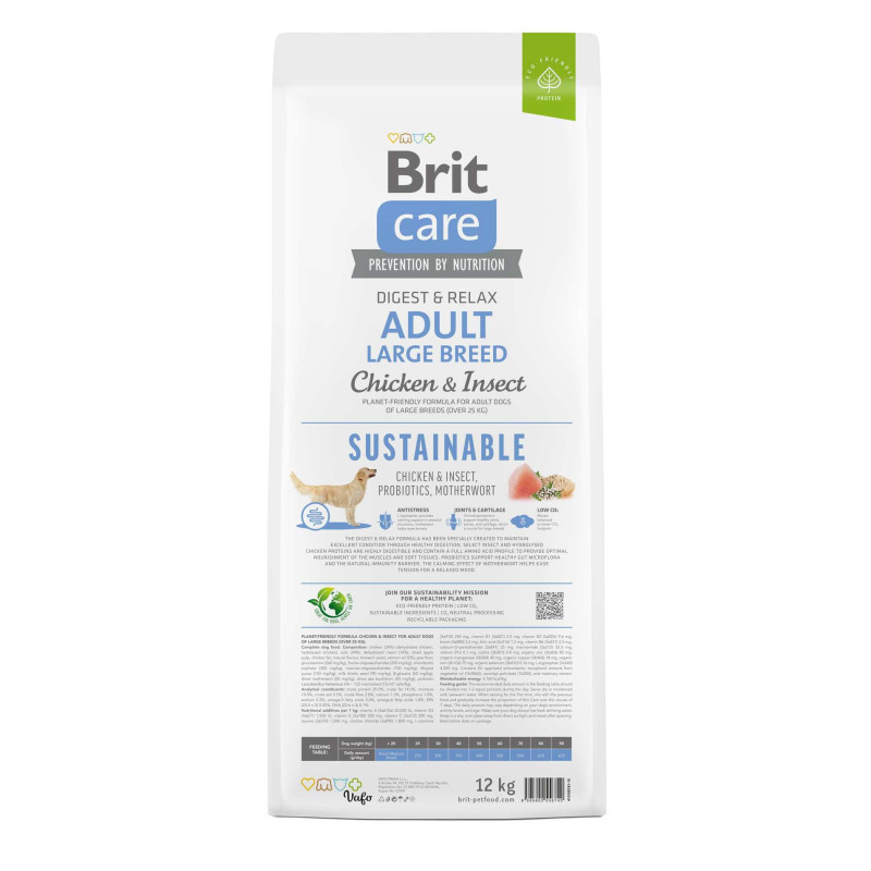 Сухий корм Brit Care Sustainable для собак великих порід, з куркою та комахами, 12 кг