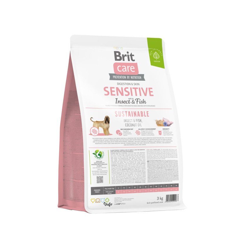 Сухой корм Brit Care Sustainable Sensitive для собак всех пород – с чувствительным пищеварением, с рыбой и насекомыми, 3 кг.