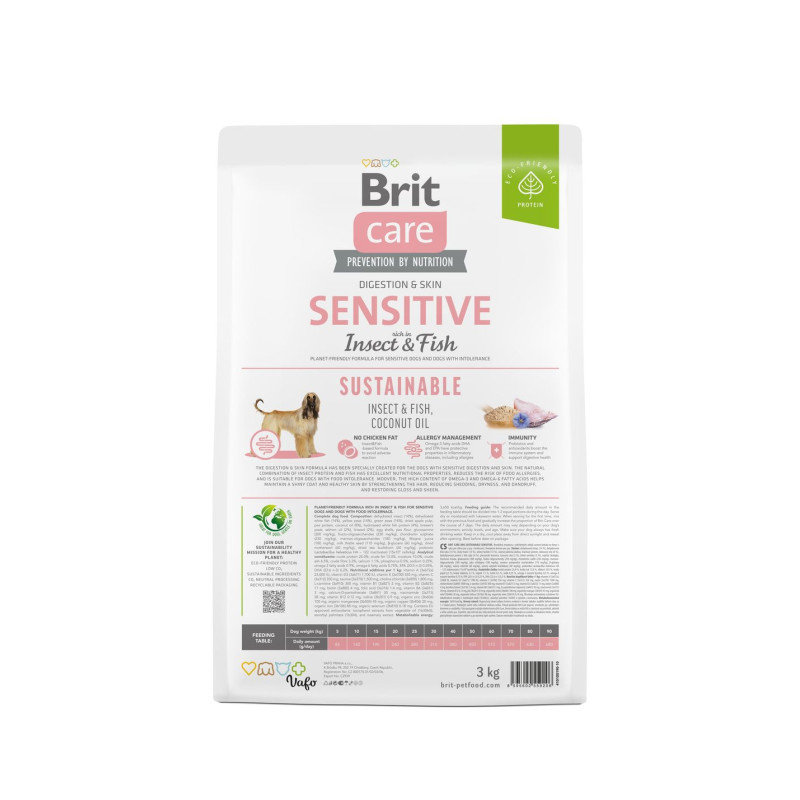 Сухой корм Brit Care Sustainable Sensitive для собак всех пород – с чувствительным пищеварением, с рыбой и насекомыми, 3 кг.