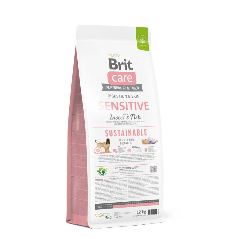 Сухой корм Brit Care Sustainable Sensitive для собак всех пород – с чувствительным пищеварением, с рыбой и насекомыми, 12 кг.