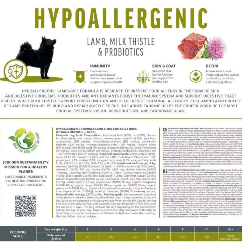 Сухий корм Brit Care Hypoallergenic для собак малих порід - при небажаних реакціях, з ягням, 3 кг