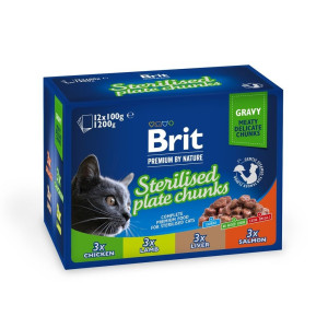 Влажный корм Brit Premium "Семейная тарелка" для кошек стерилизованных, в соусе, 4 вкуса, 4x3x100 г