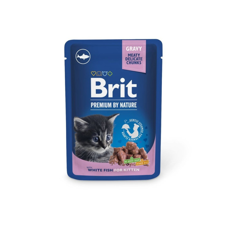 Влажный корм Brit Premium для котят, в соусе, с белой рыбой, 100 г