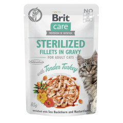 Вологий беззерновий корм Brit Care Fillets для котів стерилізованих, ФІЛЕ у соусі, з індичкою, 85 г